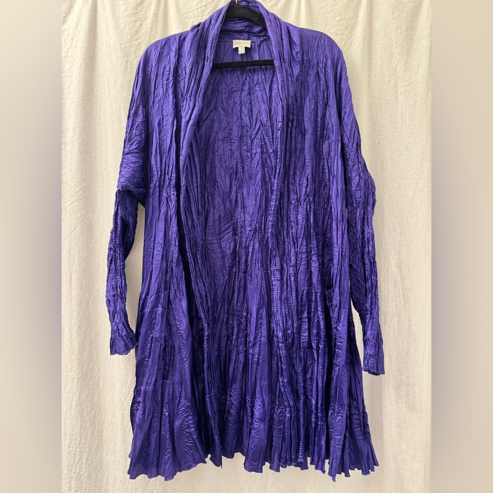 RAY HARRIS London Vibrant‎ Purple Plisse Crinkled Open Cardigan Long Sleeve O/S